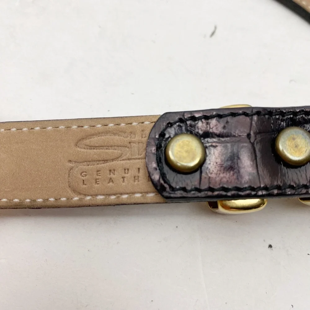 BB Simon Chain Belt Womens‎ 27 Coppery Brown Croc Embossed Leather Vintage Brass